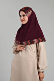 Bordo Pratik Hazır Geçmeli Tesettür Eşarp Sandy Renkli Desenli Fileli 2401_16