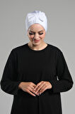 Beyaz Pratik Hazır Geçmeli Fiyonklu Bone Sandy Çift Taraflı Çapraz 3007B_42
