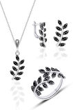 Gümüş Markazit Set Yaprak Modeli Gümüş Üçlü Set 925 Ayar ST128