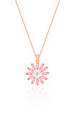 Gümüş Rose Pembe Zirkon Taşlı Manolya Çiçeği Kolye 925 Ayar ST203
