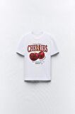 Cherries Yazılı Kiraz Tasarım Baskılı Beyaz Kadın T-shirt