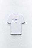 Kokteyl Kadeh Tasarım Baskılı Beyaz Kadın T-shirt