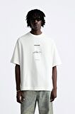 İmza Baskılı Oversize Beyaz Erkek T-shirt
