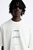 İmza Baskılı Oversize Beyaz Erkek T-shirt