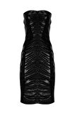 Siyah Drape Detaylı Straplez Kadın Mini Elbise