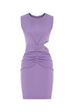 Lila Cut Out Taş Detaylı Kadın Mini Elbise