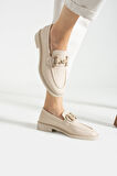 Bej Yumuşak Kadın Casual Günlük Kemik Toka Maskülen Ayakkabı