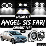 Ford Focus 3 2011-2014 Uyumlu Üniversal Mercekli Angel Sis Farı Metal Su Geçirmez 76 mm Beyaz Halkalı Gündüz Farı Angel Eyes 2 Adet