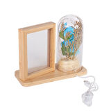 Kişiye Özel LED'li Ahşap Güllü Cam Fanus Çerçeve