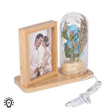 Kişiye Özel LED'li Ahşap Güllü Cam Fanus Çerçeve