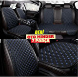 Mini Mini Koltuk Deri Minderi 7 Parça Ön ve Arka Oturak Sırt Dayama Minder Siyah-Mavi