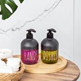 Porsima C-527 2'li Cool Sıvı Sabunluk Seti - Mutfak-Banyo Tezgah Üstü Temizlik Seti - Antrasit Cam 425 mL