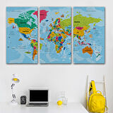 Harita Sepeti Türkçe Dünya Haritası Kanvas Tablo Son Derece Detaylı ve Dekoratif-2024