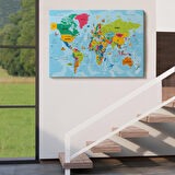 Harita Sepeti Türkçe Dünya Haritası Kanvas Tablo Son Derece Detaylı ve Dekoratif-2024