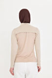 Bej Tesettür Balıkçı Yaka Boyunluklu Kolluk Viskon Düz 1025_12