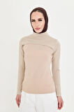 Bej Tesettür Balıkçı Yaka Boyunluklu Kolluk Viskon Düz 1025_12