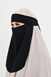 Siyah Tesettür Tek Katlı Peçe Medine İpeği Arkadan Bağlamalı 1026_01