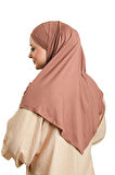 Koyu Vizon Pratik Hazır Geçmeli Tesettür Eşarp Viskon Boneli Büyük Boy 1290BV_38