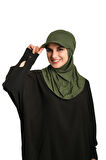 Haki Pratik Hazır Geçmeli Şapkalı Tesettür Eşarp Viskon Düz 2513_09