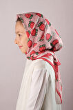 Kırmızı Dijital Baskılı Çocuk Tesettür Eşarp Pamuk Polyester Çilek Desenli 6001_31