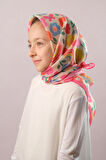 Pembe Dijital Baskılı Çocuk Tesettür Eşarp Pamuk Polyester Çiçek Desenli 6003_04