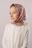 Violet Dijital Baskılı Çocuk Tesettür Eşarp Pamuk Polyester Renkli Kalp Desenli 6003_21