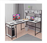  600-B Beyaz Yüksek Raflı L Ofis ve Çalışma masası