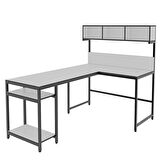  600-B Beyaz Yüksek Raflı L Ofis ve Çalışma masası