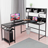 600-S Siyah Yüksek Raflı L Ofis ve Çalışma masası 