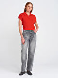 Antrasit Kar Yıkama Denim Mom Pantolon-Antrasit