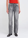 Antrasit Kar Yıkama Denim Mom Pantolon-Antrasit