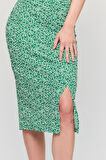 Kadın Yeşil Çiçekli Yırtmaçlı Elbise
