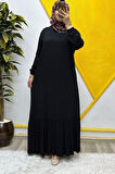 Kadın Tesettür Giyim Büyük Beden Düz Fırfırlı Elbise 