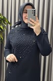 Kadın Giyim Büyük Beden Çiçek Taş Baskılı Krep Kumaş Abiye 