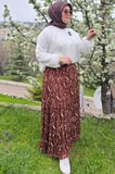 Kadın Giyim Büyük Beden Bürüncük Kumaş Beli Lastikli Fırça Desen Çingene Etek 