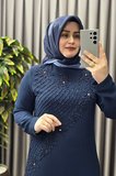 Kadın Giyim Büyük Beden Çiçek Taş Baskılı Krep Kumaş Abiye 