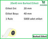 40x20 mm Termal 4'lü Ürün Barkod Etiketi 1 Rulo: 5000 Adet Etiket