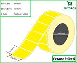 40x60 Termal Eczane İlaç Etiketi Sarı Zemin 1 Rulo: 500 Adet Etiket