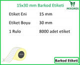 15x30 mm Termal 5'li Ürün Barkod Etiketi 1 Rulo: 8000 Adet Etiket