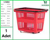 Tekerlekli Plastik Market Alışveriş El Sepeti 54 Litre Kırmızı 1 Adet