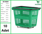 Tekerlekli Plastik Market Alışveriş El Sepeti 54 Litre Yeşil 10 Adet