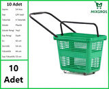 Tekerlekli Plastik Market Alışveriş El Sepeti 54 Litre Yeşil 10 Adet