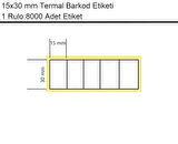 15x30 mm Termal 5'li Ürün Barkod Etiketi 1 Rulo:8000 Adet Etiket