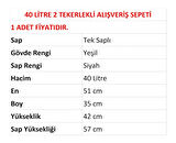 Tekerlekli Plastik Market Alışveriş El Sepeti 40 Litre Yeşil 1 Adet