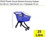 PK25 Plastik Çocuk Market Alışveriş Arabası 25 Litre Mavi