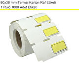 80x38 mm Karton Termal Raf Reyon Etiketi Sarı Çerçeveli 1 Rulo: 1000 Adet Etiket