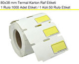 80x38 mm Karton Termal Raf Reyon Etiketi Sarı Çerçeveli 1 Rulo: 1000 Adet Etiket 1 Koli: 50 Rulo Etiket