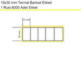 15x30 mm Termal 5'li Ürün Barkod Etiketi 1 Rulo: 8000 Adet Etiket