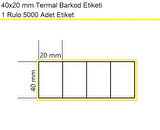 40x20 mm Termal 4'lü Ürün Barkod Etiketi 1 Rulo: 5000 Adet Etiket