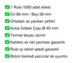 80x38 mm Karton Termal Raf Reyon Etiketi 1 Rulo: 1000 Adet Etiket